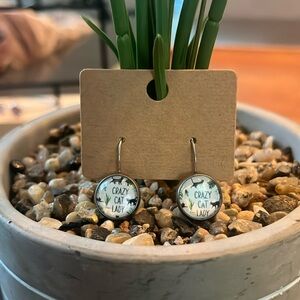 Hand Crafted Crazy Cat Lady Dangle Earrings